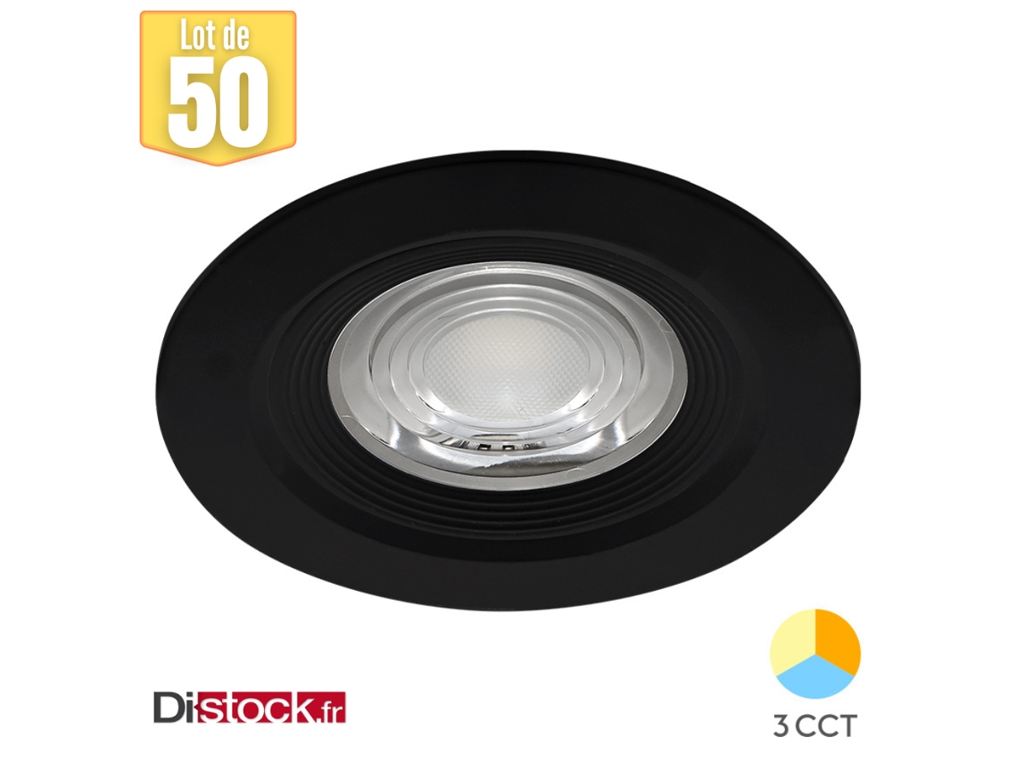 Lote de 50 focos LED empotrables impermeables 3 en 1 redondos negros 7W IP54