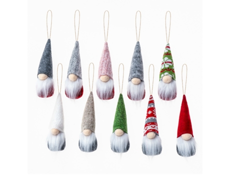 Juego de 10 adornos de gnomos colgantes para árbol de Navidad, gnomos de felpa hechos a mano suecos, colgante de elfo de Santa