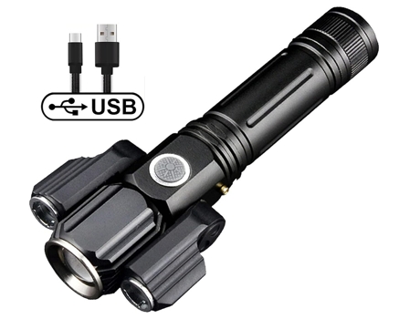 Lámpara de camping USB recargable multifuncional aleación de aluminio tres portalámparas linterna en forma de avión (negro) BISBISOUS