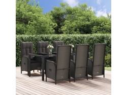 Juego de comedor de jardín de 7 piezas con cojines, mimbre negro/gris, DKD Home Decor