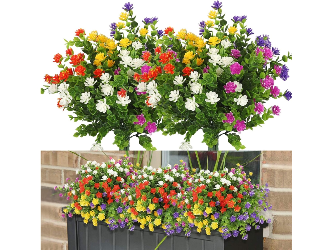 JILLIOPER 6 Paquetes de Flores Artificiales para Exterior Resistentes a los Rayos UV para Decoración del Hogar, Plantas de Plástico Falsas para Jardín Colgante,