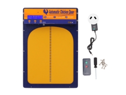 Puerta automática para gallinas con temporizador, sensor, luz y control remoto