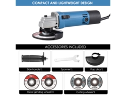 Amoladora angular eléctrica de 4,2 A y 500 W, de 4-1/2”/5” con discos de corte, pulido y eliminación de óxido - Azul (Reino Unido)