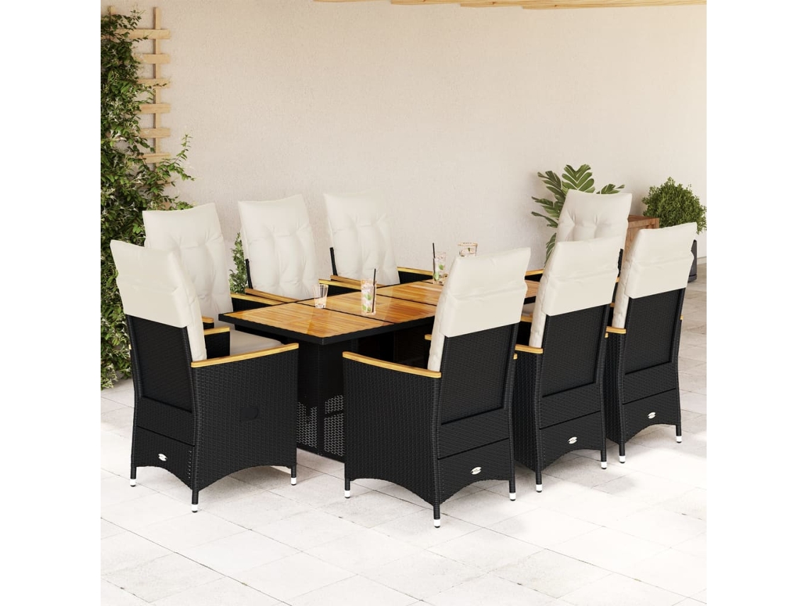 9 Pcs Conjunto De Bistro P/ Jardin C/ Almofadas Vime Pe Preto Dkd Home Decor