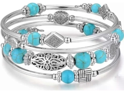 Pulsera de una pieza con piedras de ágata turquesa, pulsera rígida, regalo ideal para mujer, J0555 Nostalgia88
