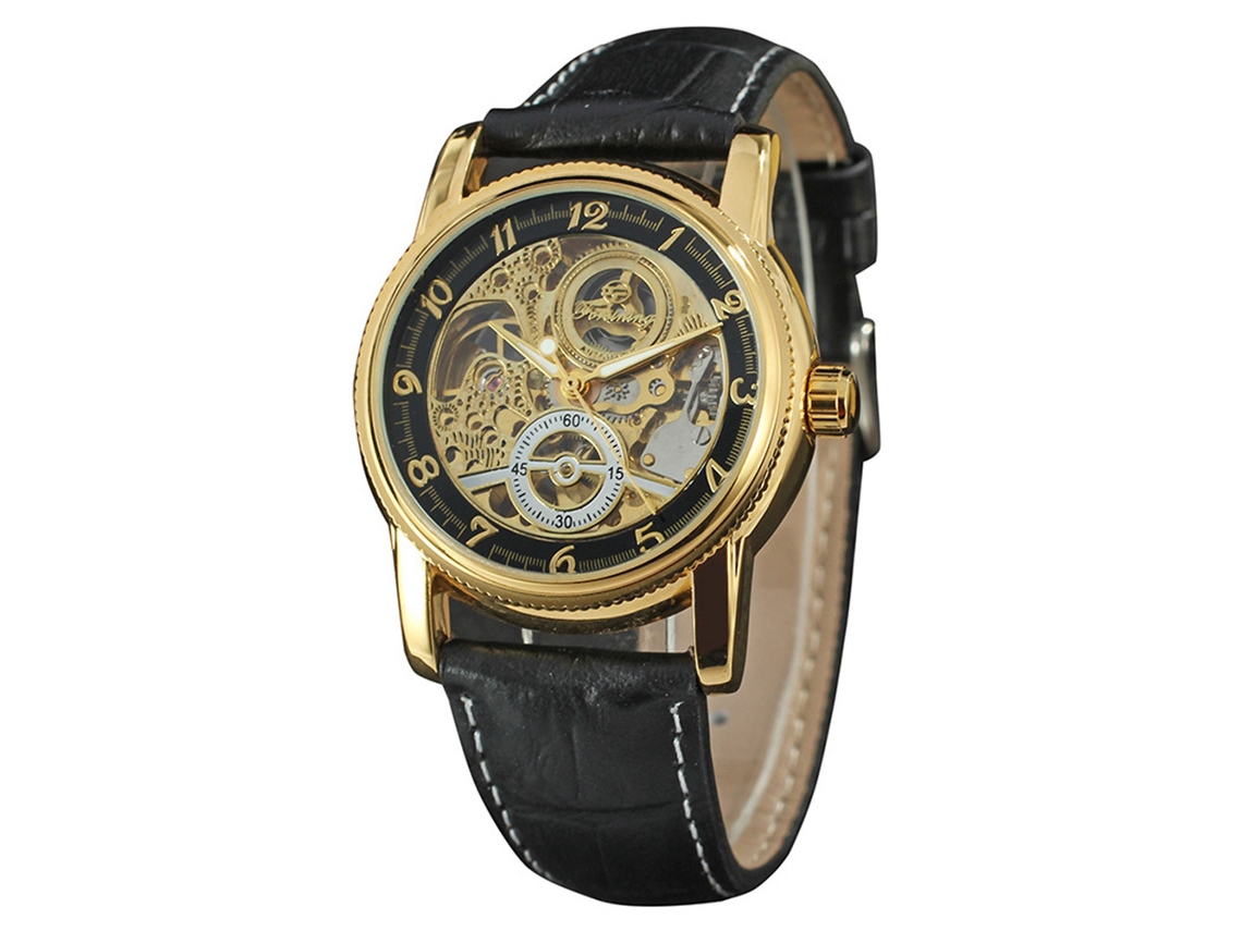 Reloj Mecánico Automático Para Hombre Forsining Acero Dial Personalidad Oro Negro