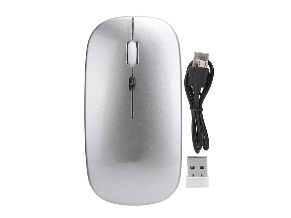 Rato Sem Fio 2.4ghz Com Iluminação Ajustável 1000-1600dpi Para Home Office Laptop Desktop Prata Cinza
