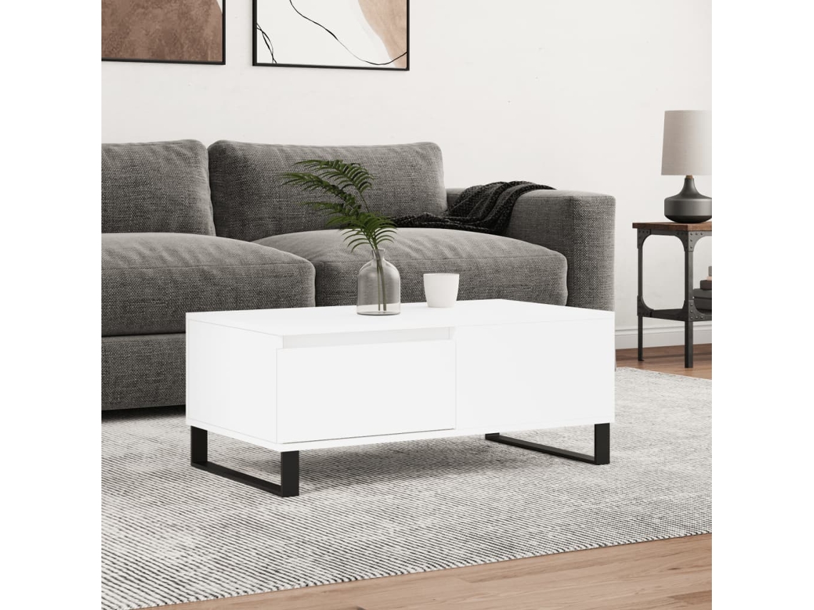 Mesa de centro de 90x50x36,5 cm, fabricada en madera sintética blanca HARLANV1