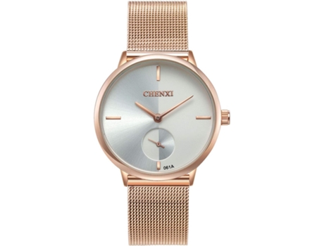 VEANXIN Reloj de Mujer de Acero Inoxidable con Pulsera de Malla de Oro Rosa-Blanco