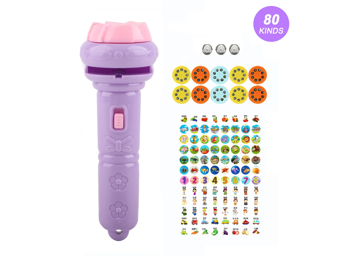 Ats-proyector Linterna Infantil Con 80 Patrones De Animales Diferentes Juguete Luminoso Educativo Para Niños Morado