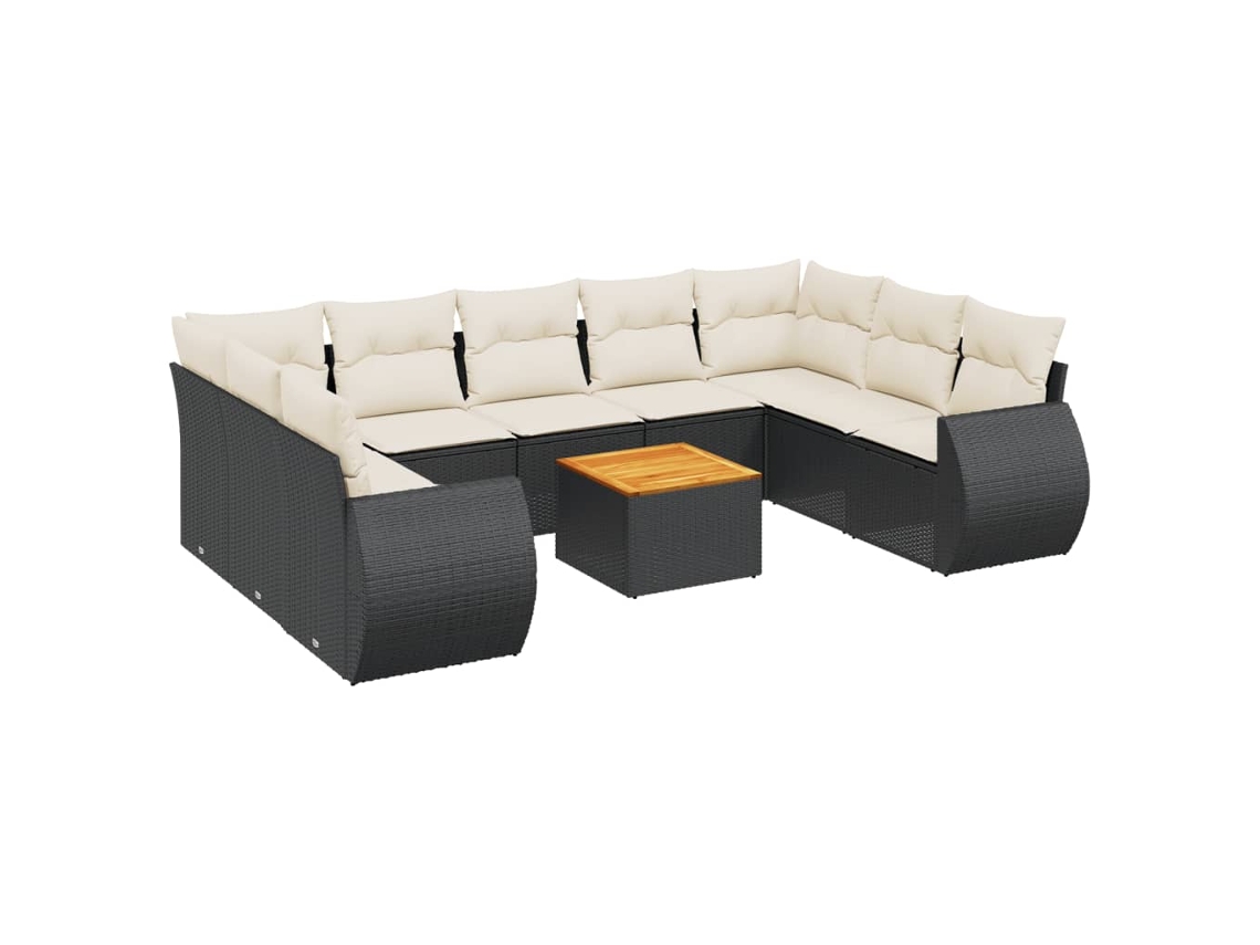Conjunto de 10 sofás de jardín con cojines, mimbre, negro, EXCLUSIVO DE LA CASA