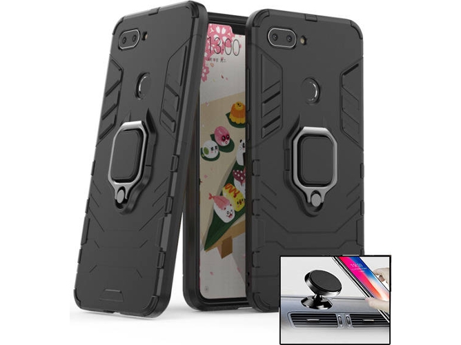 Kit Carcasa y Soporte Magnetico Auto Xiaomi Mi 8 Lite Military Defender Negro