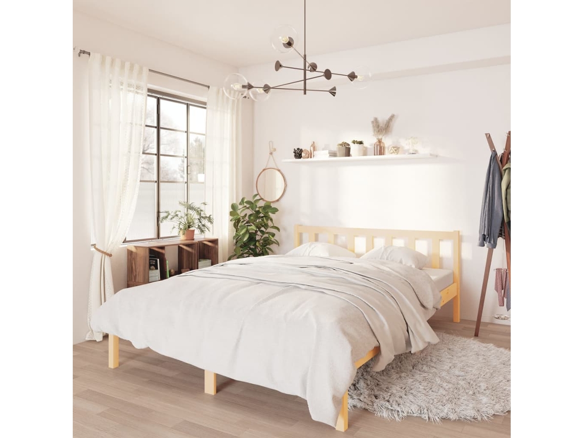 Estructura De Cama Sin Colchón Madera Maciza 140x200 Cm