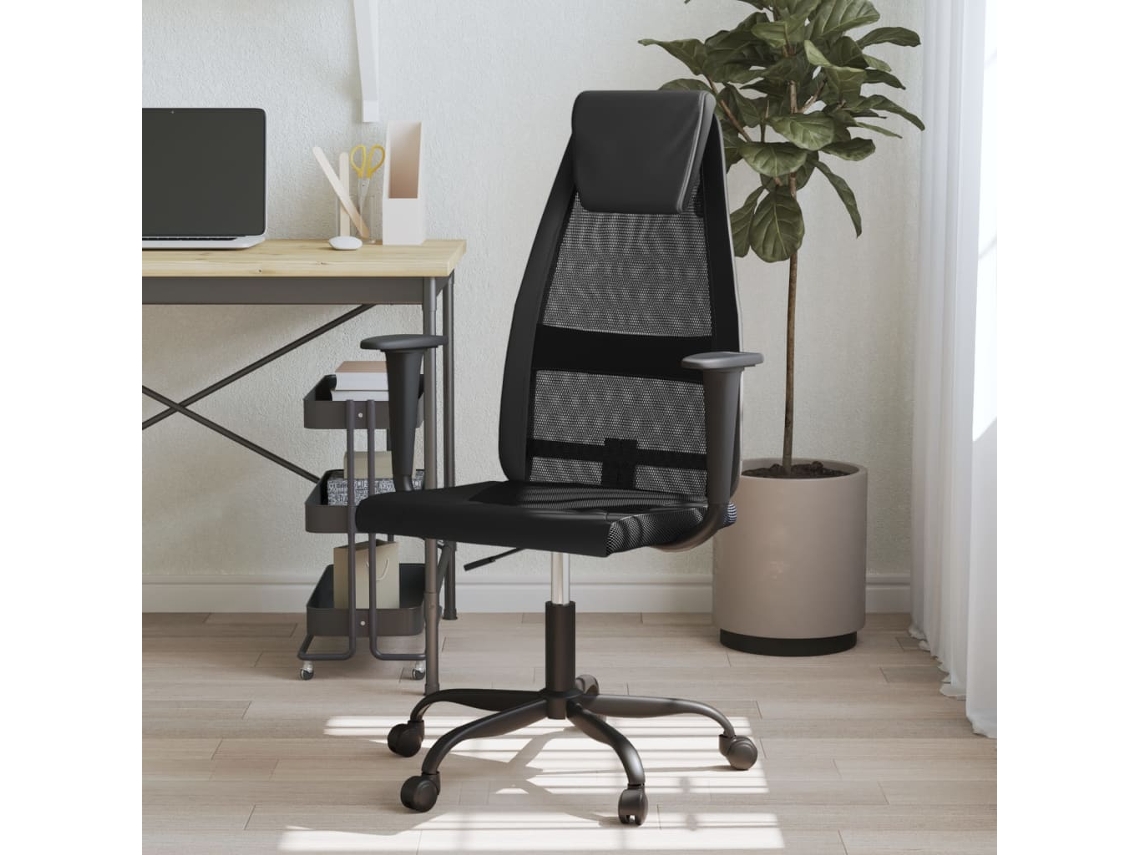 Silla de oficina regulable en altura de malla y piel artificial Negro M96468