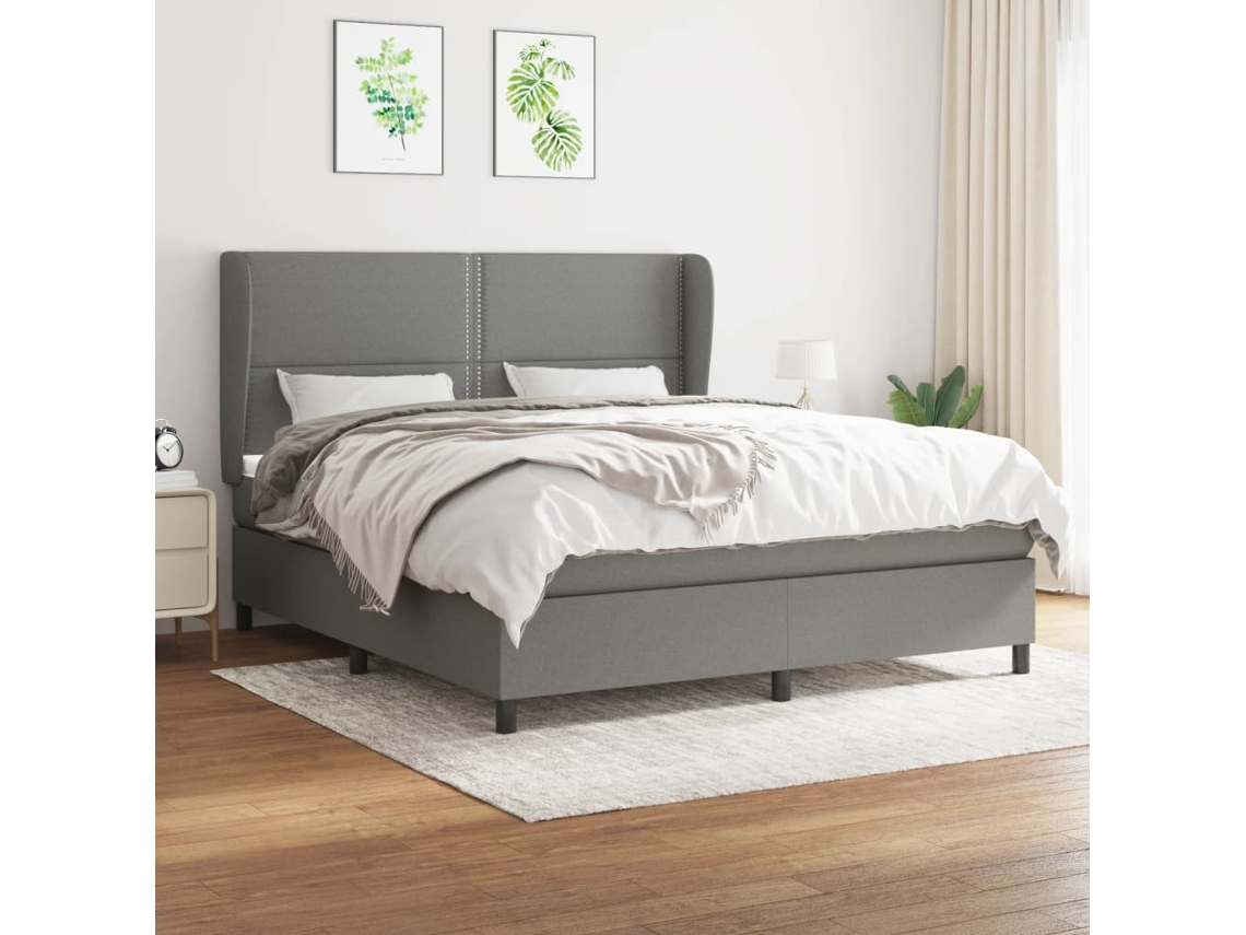 Cama Box Spring Con Colchón Tela Gris Oscuro 180x200 Cm