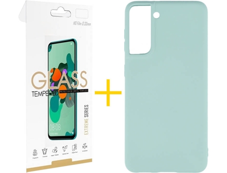 Kit Funda + Protector de Pantalla Samsung Galaxy S21 + Plus SKYHE Liso (Verde Agua)