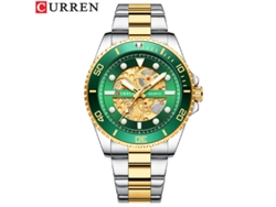 Reloj Casual Para Hombre (verde), Estilo Mecánico, Con Mecanismo De Cuarzo Esqueletizado, Correa De Acero Y Acabado Luminoso.