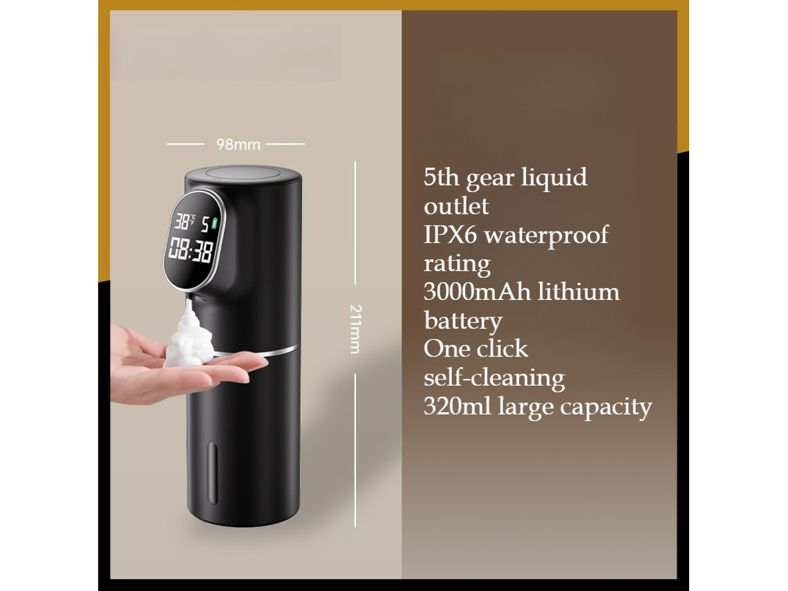 Dispensador de jabón automático MDUG con pantalla LED recargable y 5 velocidades ajustables (espuma negra)