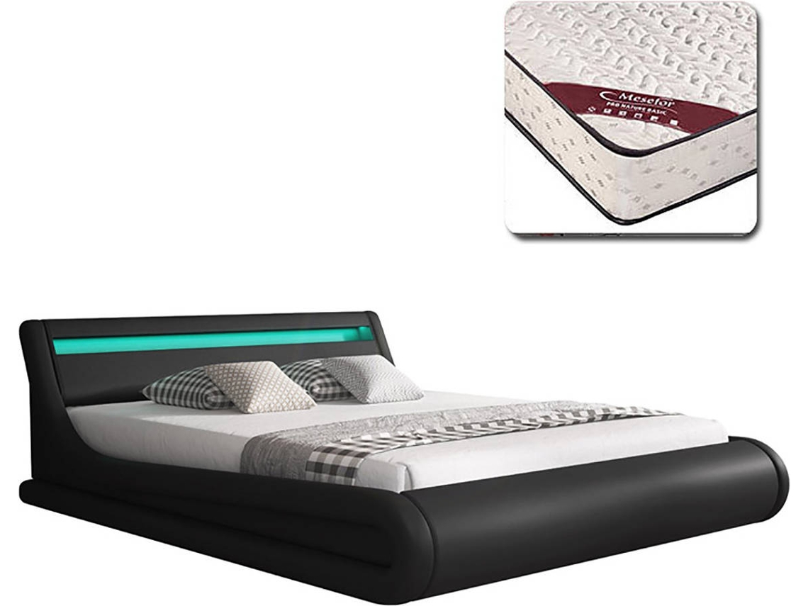 Cama con Colchón Texas BEAUTIFUL FURNITURE Parisina (Compatible con colchón: 180x200 cm - Polipiel - Negro - Plataforma Elevadora)