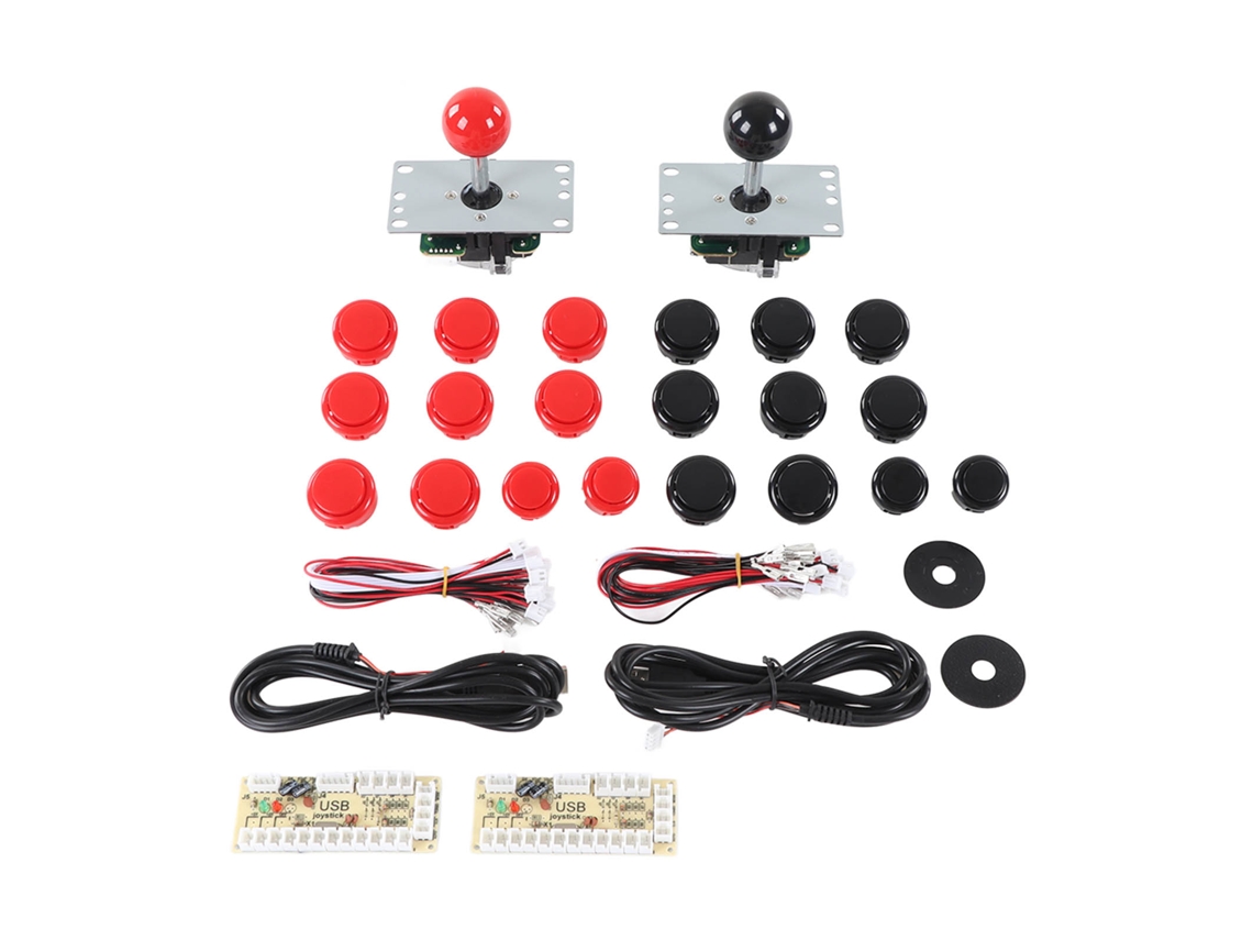 Kit Diy De Jogo Arcade 2 Jogadores Com Controle Usb Botões Vermelho Preto 30 Cassetes