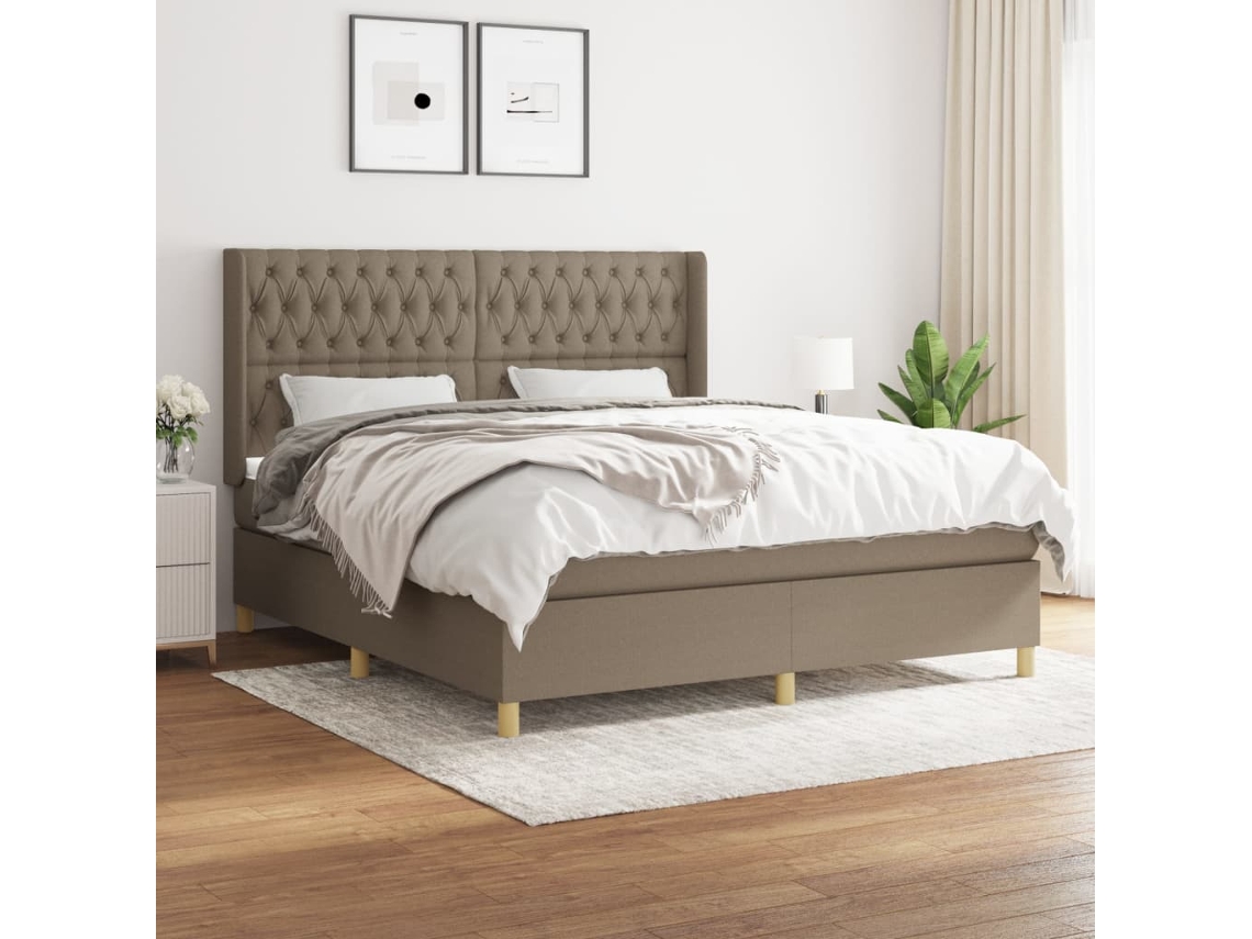 Cama Box Spring Con Colchón Tela Gris Taupe 180x200 Cm