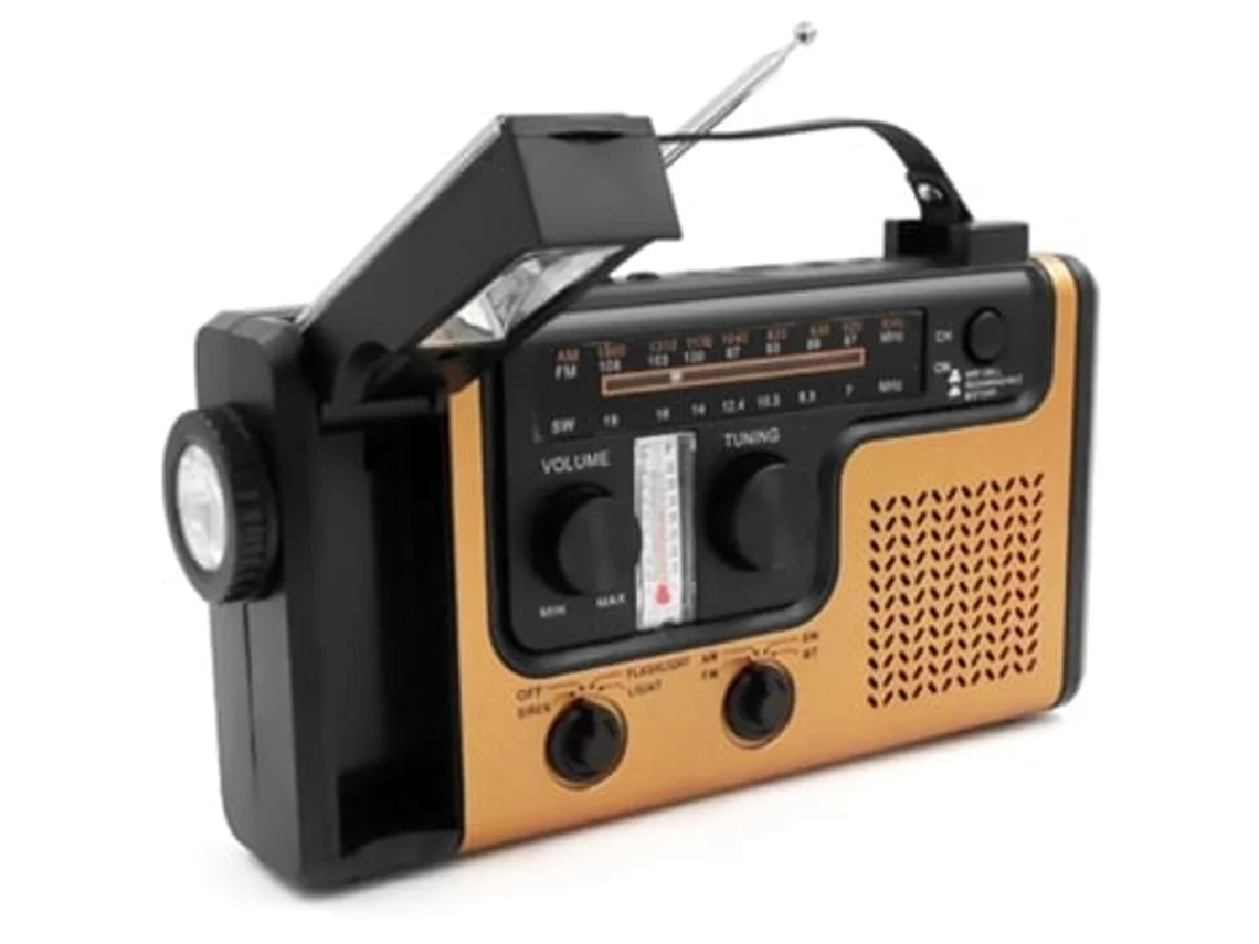 Radio de emergencia con manivela solar, función Bluetooth, ranura para tarjeta TF, batería portátil recargable de 2000 mAh, linterna Panoona