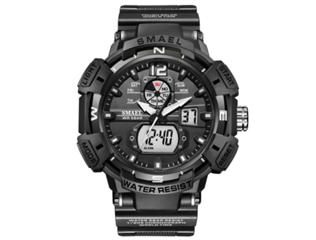 Smartwatch Hombre Smael Moda 50M Impermeable Luminoso Puntero Digital Muñeca Multifuncional Cuarzo Negro