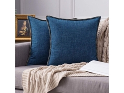 2026-41257-2 Fundas De Almohada Decorativas De Lino Con Cordón Trim, 45x45cm, Azul, Para Sofá Y Dormitorio