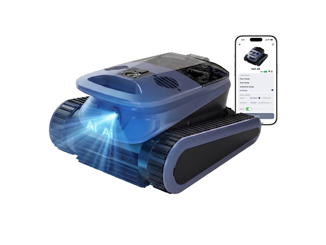 Seauto Sat 40 Robot De Piscina Inalámbrico Limpieza Línea De Agua, Navegación Inteligente, 240 Minutos, Piscinas Enterradas Hasta 300 M²