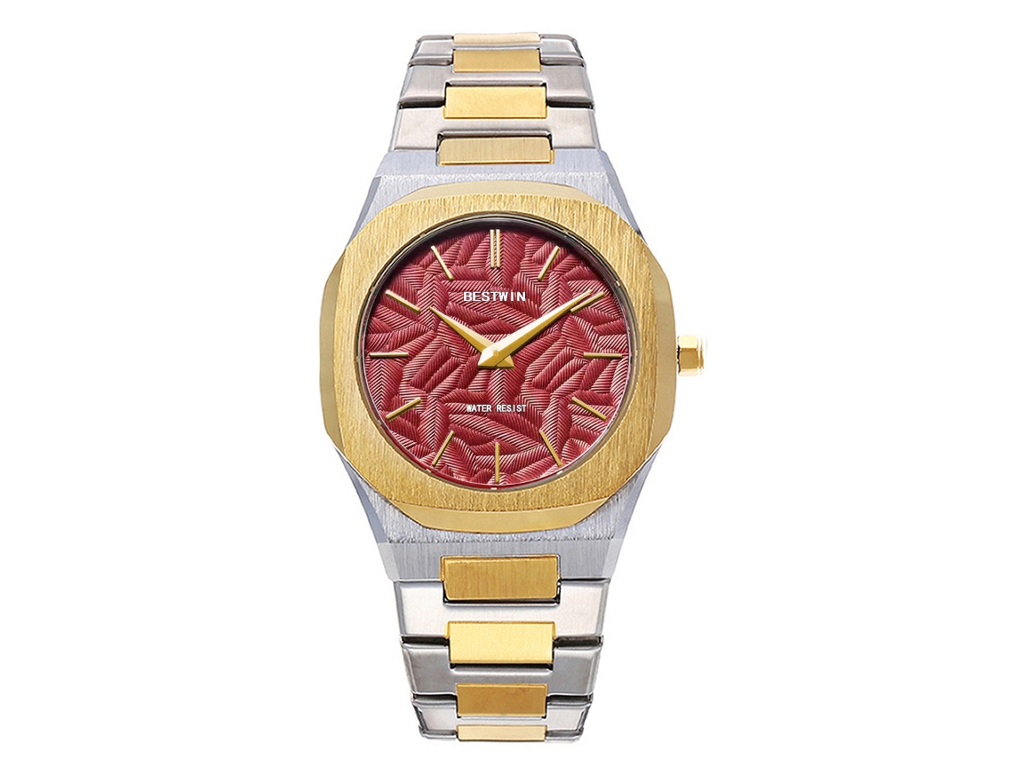 Reloj De Cuarzo Para Hombre (rojo) Con Hojas En Relieve.