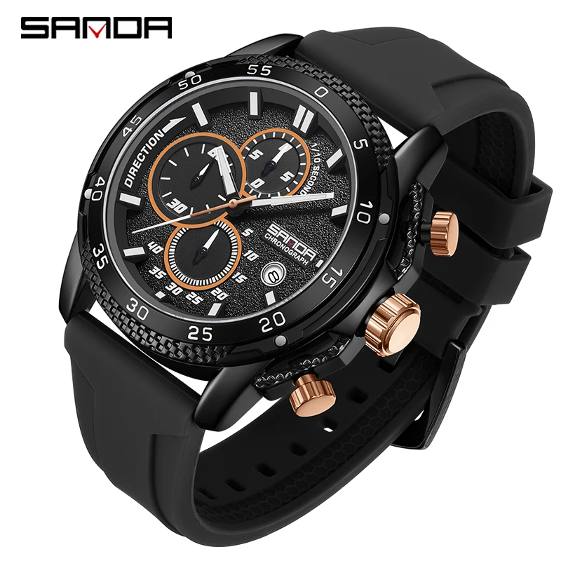Reloj De Hombre De Lujo, Resistente Al Agua, Luminoso, Con Cronógrafo Y Fecha (negro).
