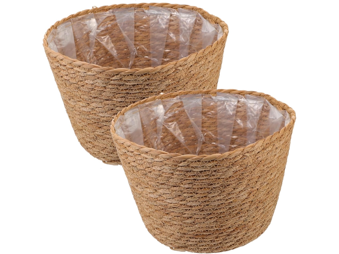Juego De 2 Cestas De Flores De Paja Tejida