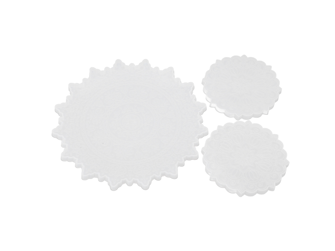 3 Moldes De Silicona Para Posavasos De Resina Reutilizables Diy Con Diseño De Encaje Solar.