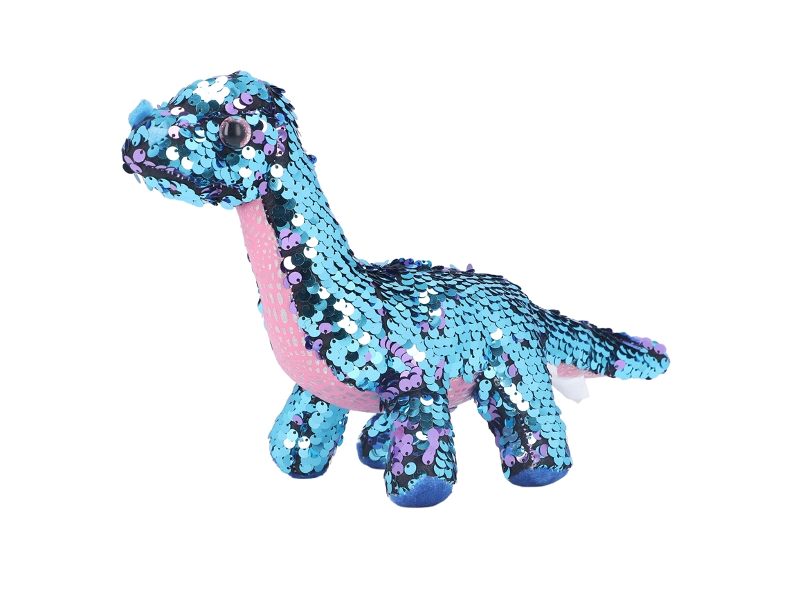 Dinosaurio de peluche reversible con lentejuelas brillantes, ideal como regalo de cumpleaños o para cualquier ocasión especial.