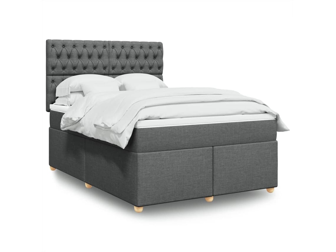 Cama Box Spring Con Colchón Tela Gris Oscuro 140x190 Cm