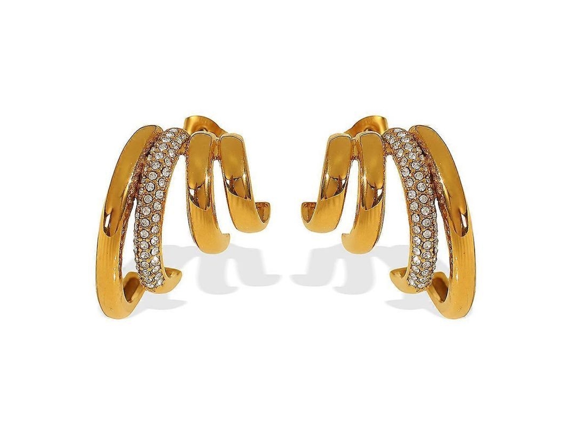 Pendientes De Acero De Titanio, Diseño Retro Minimalista Con Incrustaciones De Diamantes De Imitación Irregulares.