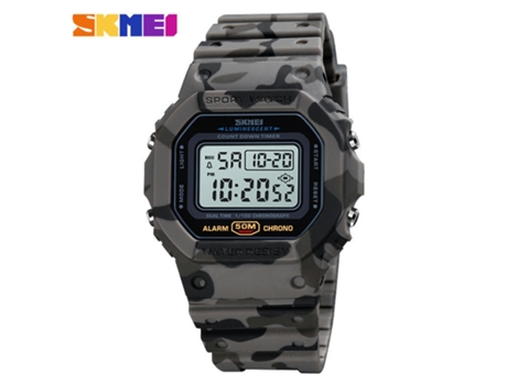 Hombres Mujeres Relojes deportivos al aire libre LED cuadrado electrónico impermeable reloj de pulsera-camuflaje gris LUUCOZK