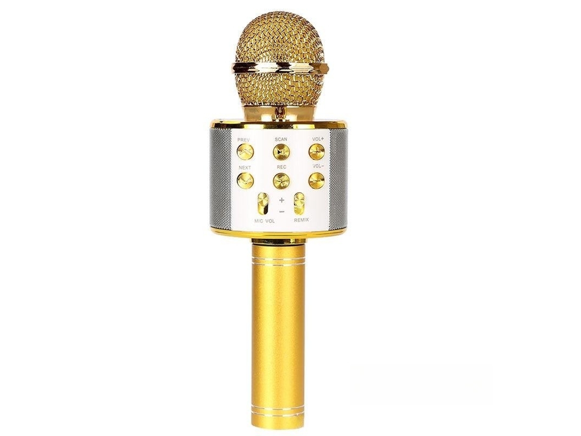 Micrófono de karaoke inalámbrico Bluetooth 5 en 1, estéreo y 4 efectos de voz Mdug (dorado)