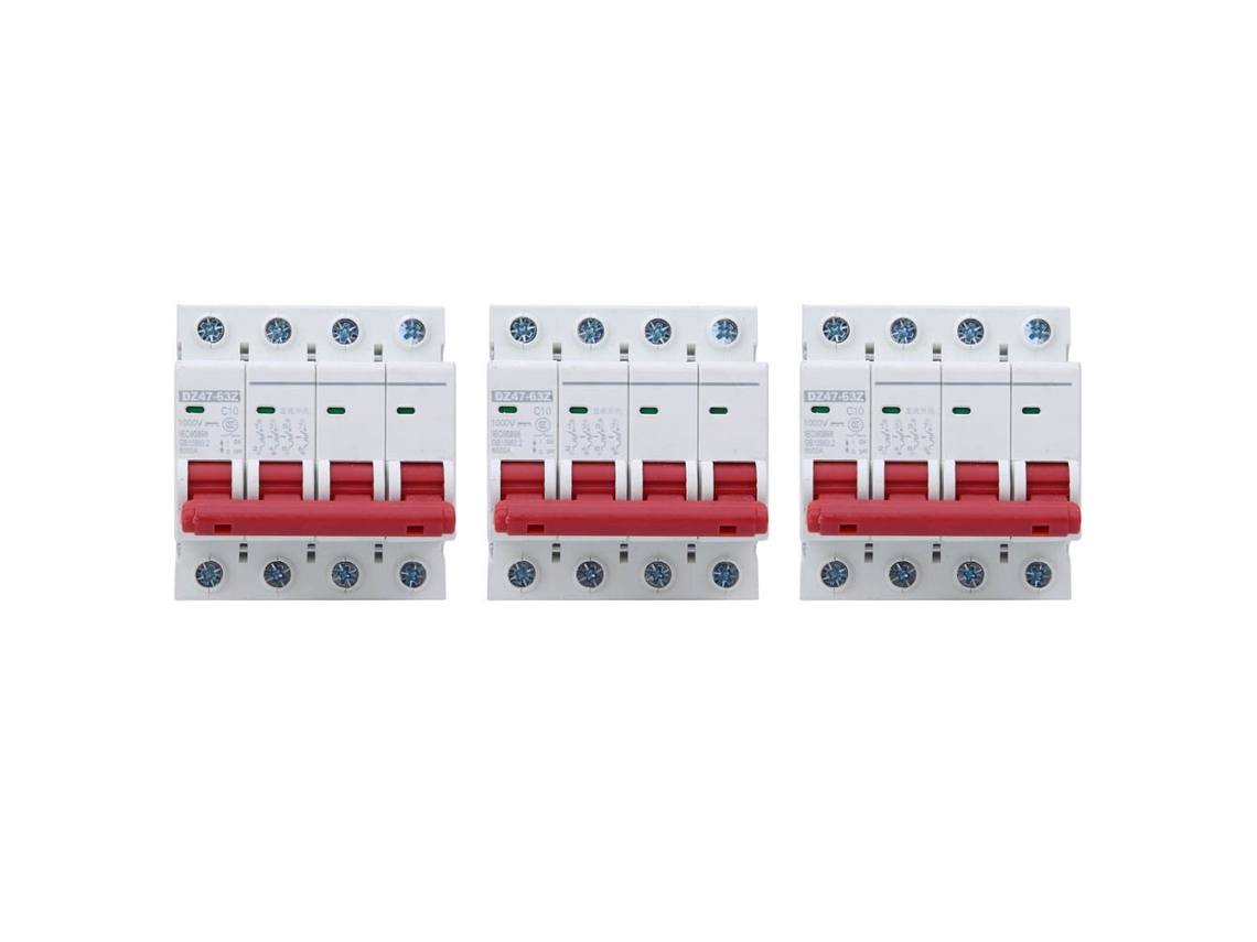 3pcs Dz47-63z Dc1000v 4p Interruptor De Circuito Mcb, Switch Aire, Protector De Sobrecarga Y Cortocircuito 10a