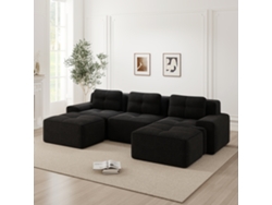 Sofá Modular U 3 Plazas - Cloud Con Otomana Sin Montaje - Negro