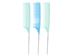 3pcs Set De Peines Profesionales Para Barberías, Peines De Partir Con Cola De Acero Redonda, Para Estilismo Y Peinado