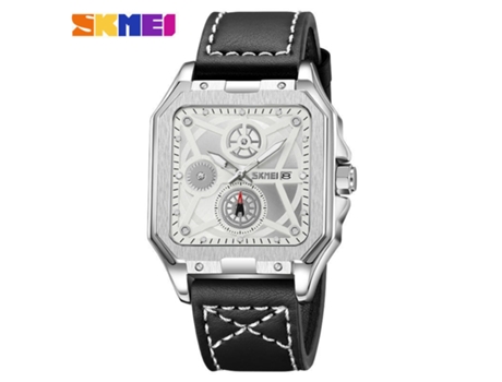 Relojes cuadrados para hombres Reloj de negocios de moda de cuero Relojes de pulsera impermeables-Concha plateada y esfera plateada LUUCOZK
