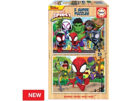 Puzzle EDUCA 2x Super Puzzle 25 Madera Spidey Amazing Friends (Edad Mínima: 3 Años - 50 Piezas)