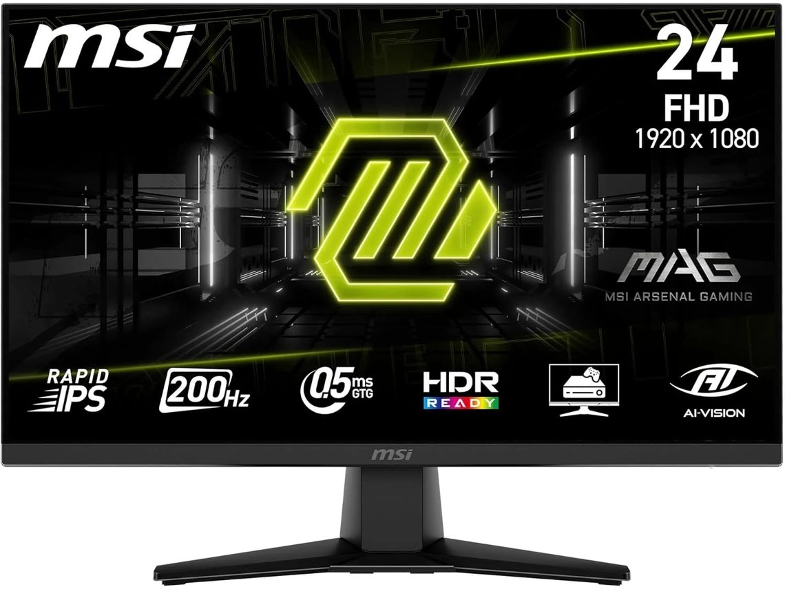 Monitor para juegos MSI MAG 242F de 24 pulgadas FHD - Panel IPS rápido 1920x1080, 200 Hz / 0,5 ms, compatible con HDR, AMD FreeSync Premium, HD