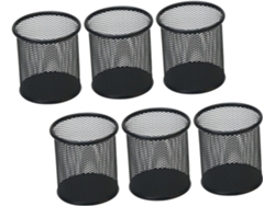 6 Portalápices De Metal Negro Con Malla Para Oficina, Juego De Portalápices Redondos Multiusos.
