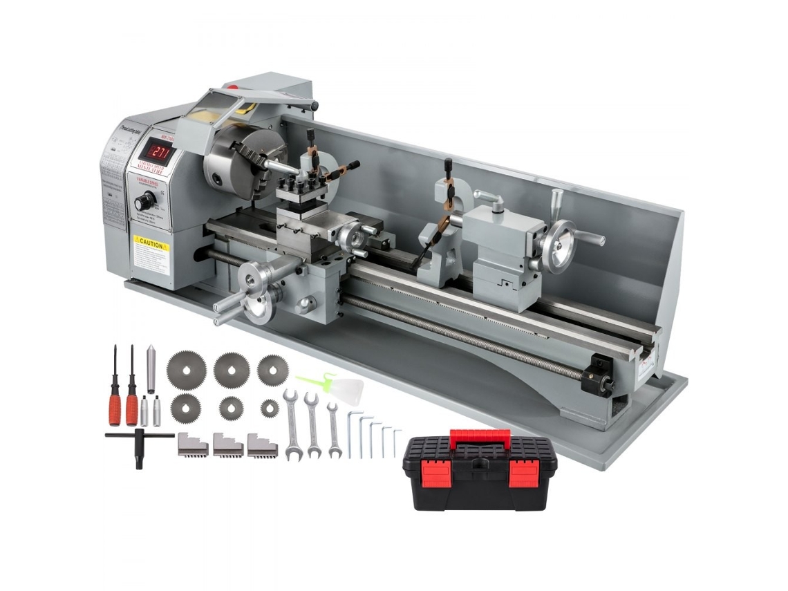 Mini torno para metal de 220x750 mm con motor de 1100 WE, velocidad variable 50–2250 rpm