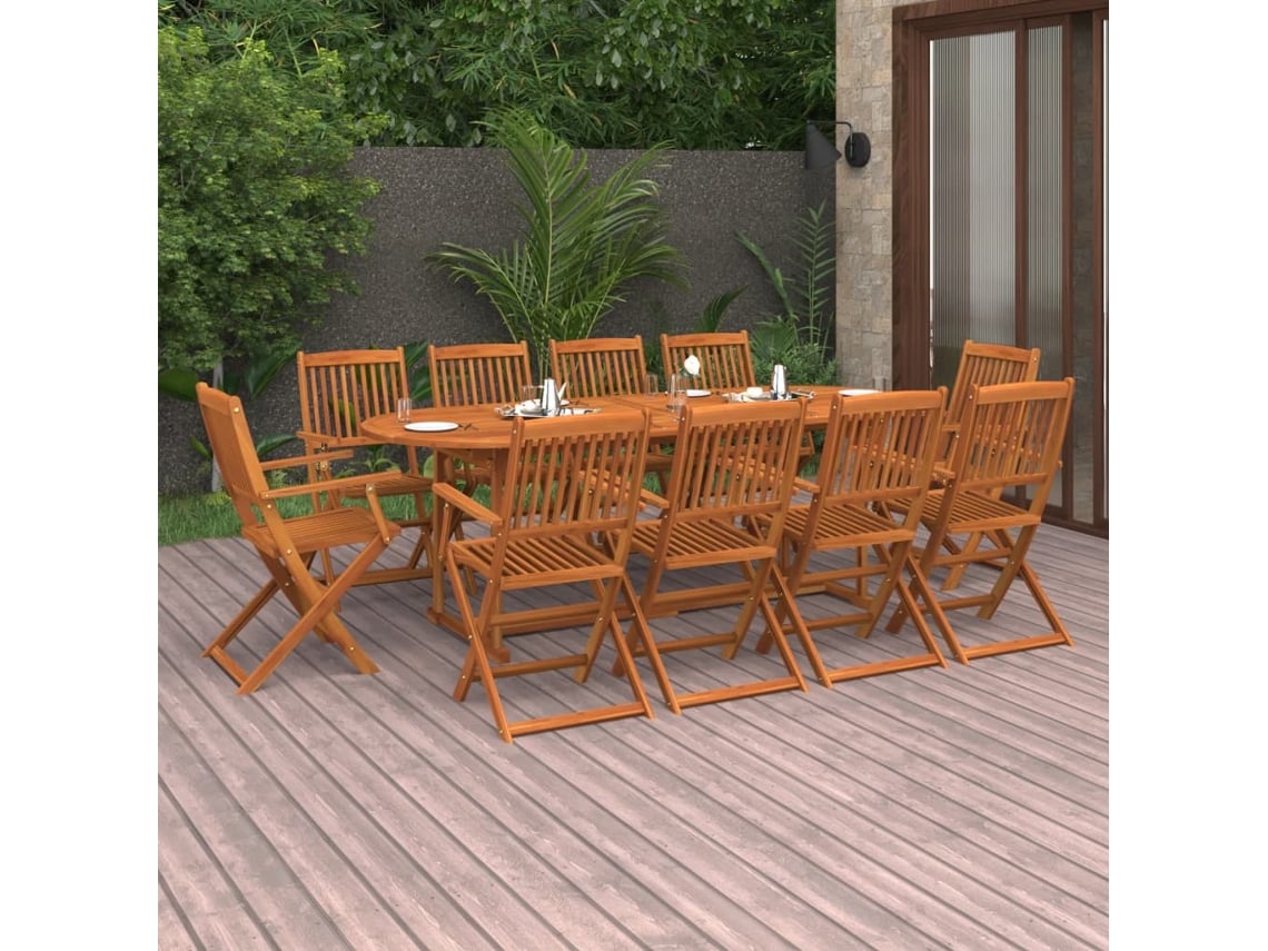 Juego de comedor de jardín de 11 piezas, 220 x 90 x 75 cm, acacia maciza, DKD Home Decor