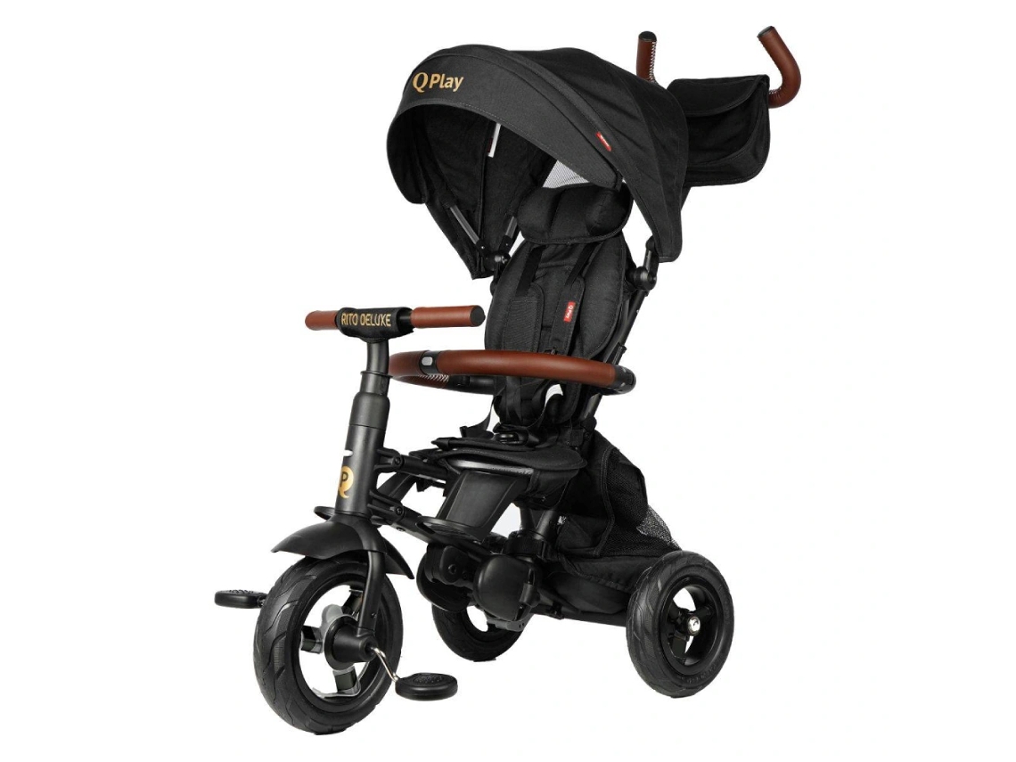 QPLAY Carro de Paseo para Bebé New Rito Star Deluxe Triciclo Plegable con Asiento Reclinable - Negro