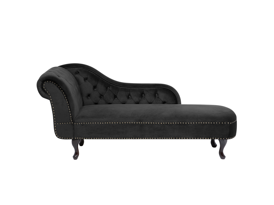 Chaise longue izquierdo BELIANI Nimes de Terciopelo Negro 169x65x79
