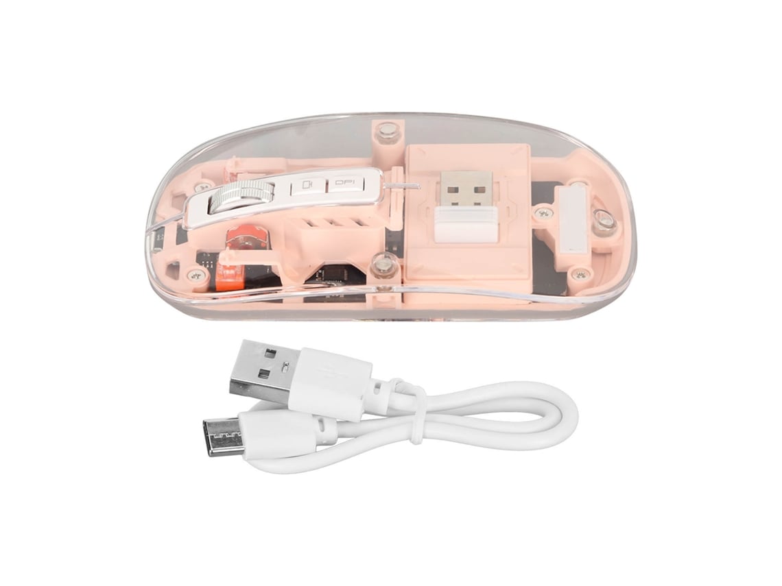 Mouse Sem Fio Bluetooth 2.4g Transparente 2400 Dpi Recarregável 400mah Rgb Rosa